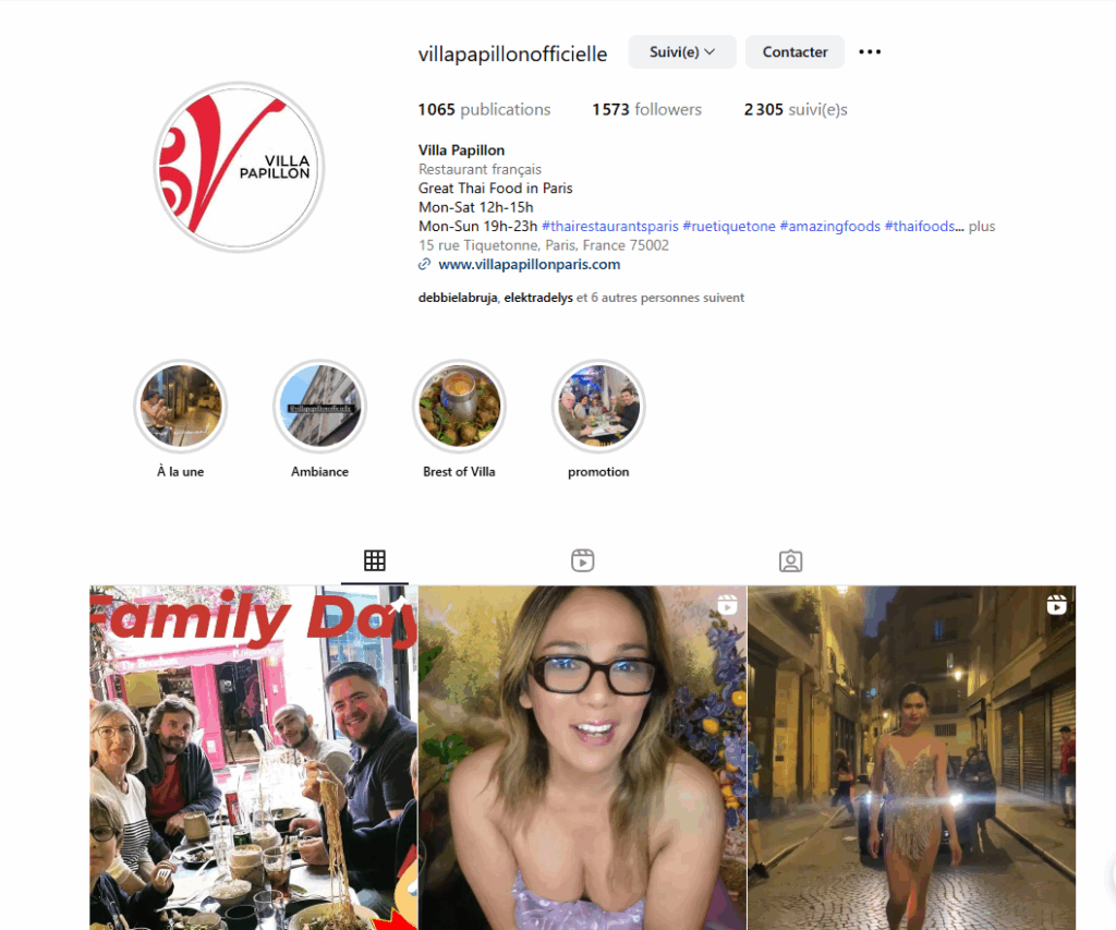 compte instagram de la villa papillon